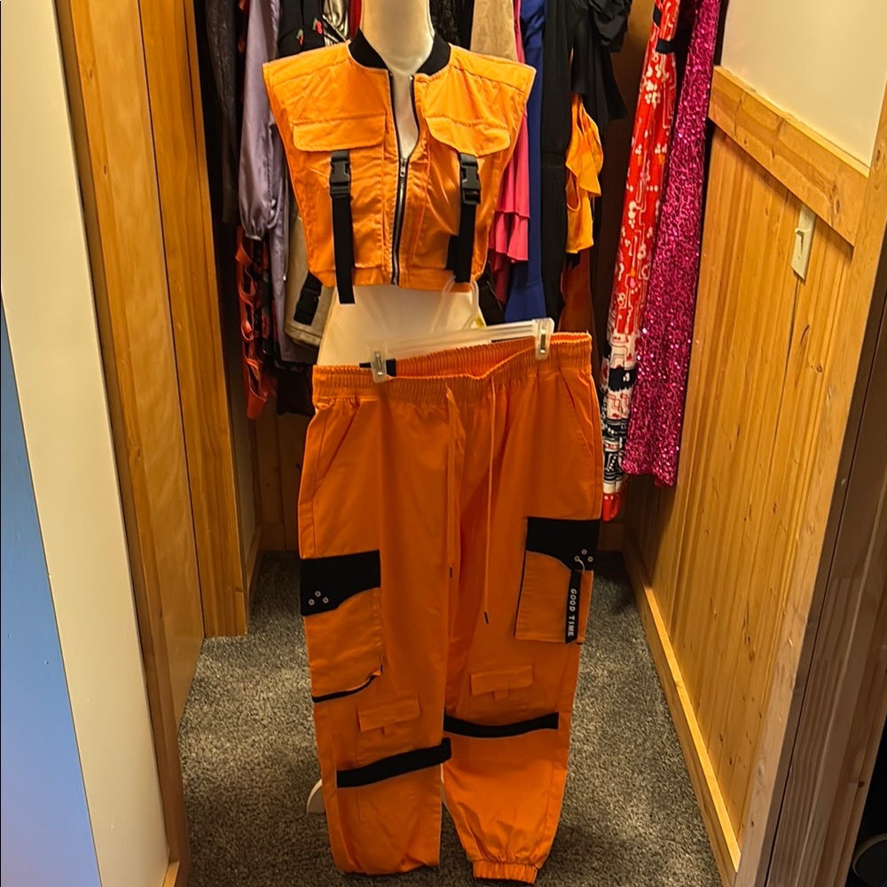 American Bazi Orange and Black Cargo Jogger Set